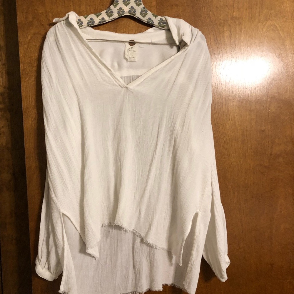 Free People FPOne White Collared Gauze Blouse